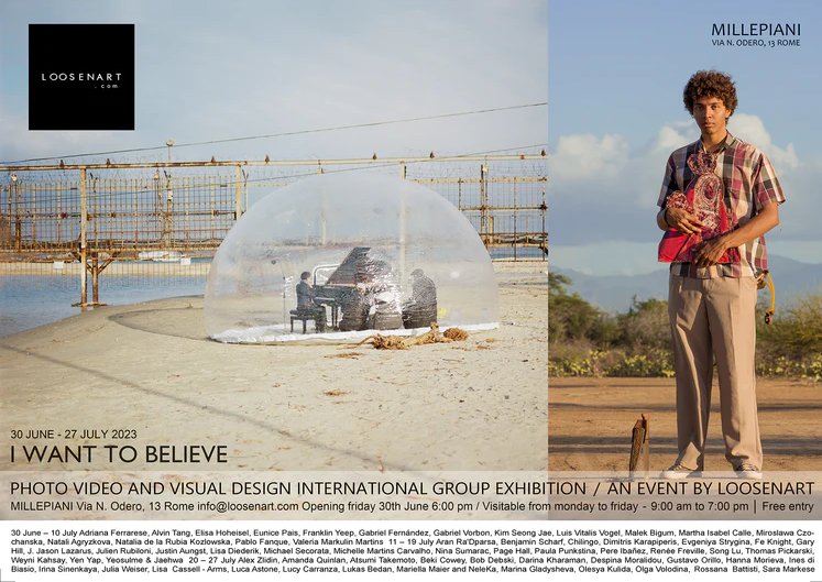 Poster for the I Want To Believe Photo and Video Exhibition, Millepiani Gallery, Rome 2023